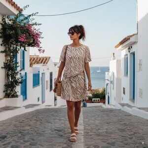 n:Philanthropy June Dress	Tropical Abstract Taupe